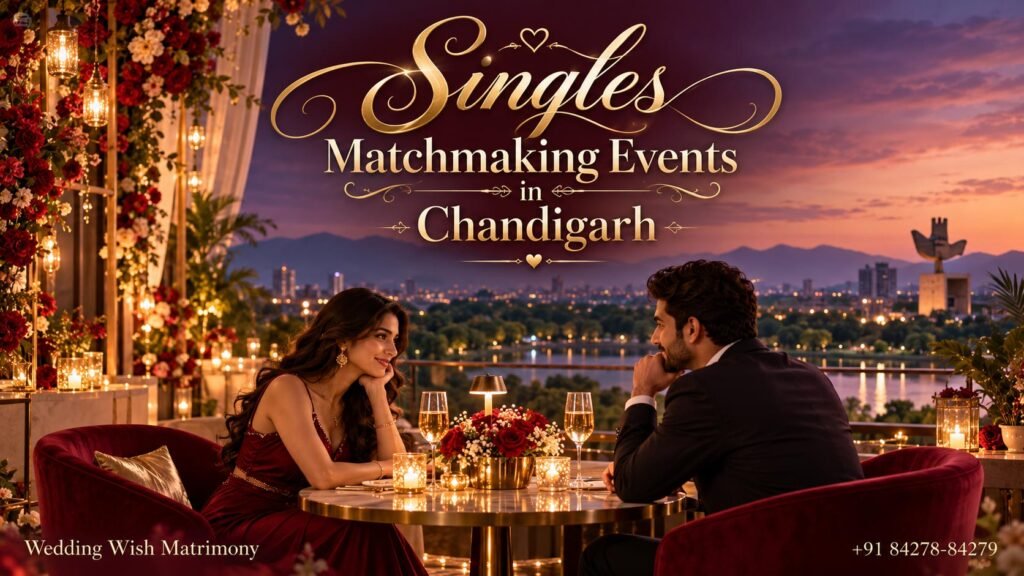 Indian singles meeting at a luxury rooftop matchmaking event in Chandigarh, organised by Wedding Wish Matrimony.